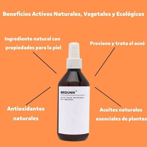 Loción Limpieza Facial Anti Acné, Tónico Astringente Anti Grasa, Cierra Poros Y Elimina Puntos Negros. Ingredientes Naturales S/alcohol Bridunn