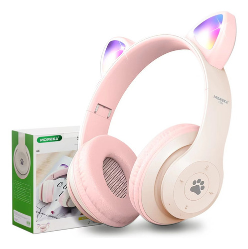 Audifonos Orejas De Gato Bluetooth 5.1 Led Diadema Ninos Color Rosa