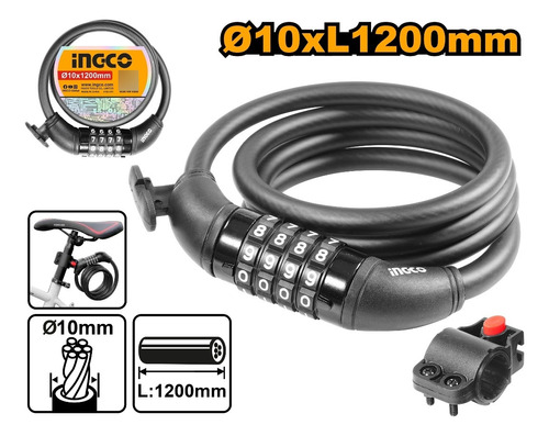 Candado Bicicleta 10x1200mm Combinacion Ingco Dbk210 - Lnf