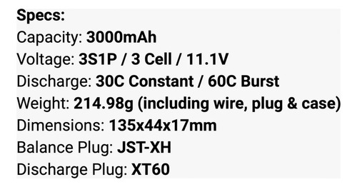 Bateria Lipo 3000mah 3s 30c 11.1v Xt60 Turnigy Rc Avion Heli