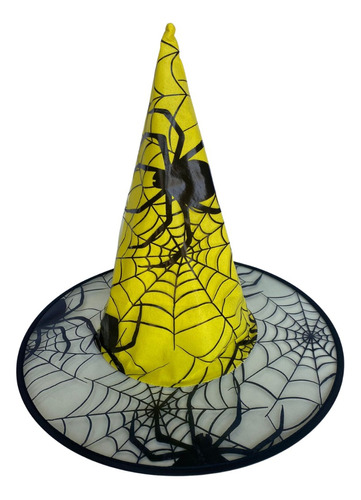 Sombrero Bruja Telaraña Halloween Arañas Color Amarillo