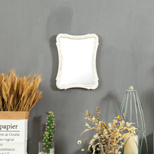 Espejo De Pared Pequeño Rústico 30 X 23 Cm Blanco Vintage