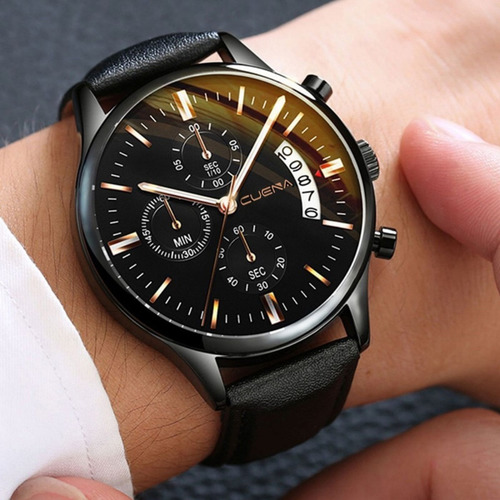 Relógio Pulso Masculino Aço Inoxidável Quartz Pulseira Couro