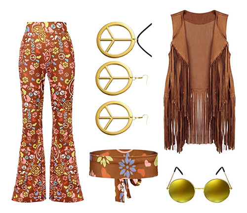 Conjunto De Disfraz De Hippie, Accesorios De Ropa Para Mujer