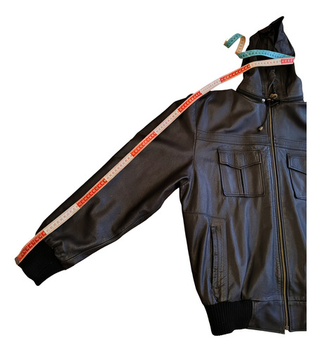 Campera De Cuero Con Capucha Desmontable, Impecable. (Usado)