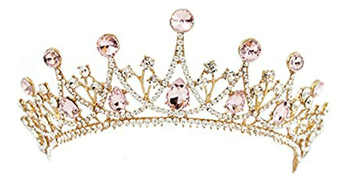 Diademas - Elegant Gold Pink Prinecess Tiaras Crown For Gilr