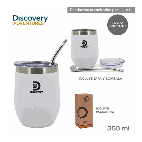 Imagen 2 de 4 de Vaso Mate Discovery Acero Con Bombilla Orig Ar1 13678 Ellobo