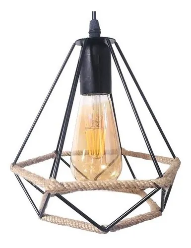 comprar Lampara Colgante Vintage Jaula Metalica, Forrada En Cañamo