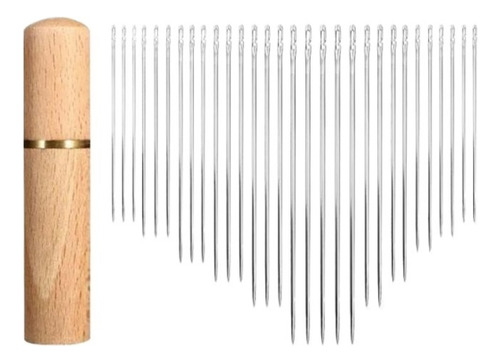 4 X 30x Sewing Needles, Threading Needles In Beech Wood Box