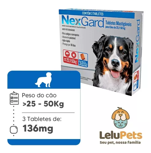 Nexgard Cães De 10,1 A 25kg 3 Tablet Antipulgas Carrapatos