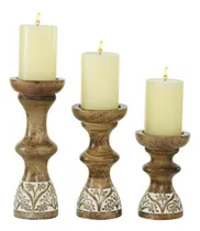 Comprar Set De 3 Portavelas De Madera Deco 79 - 6 , 8 , 10  Altura
