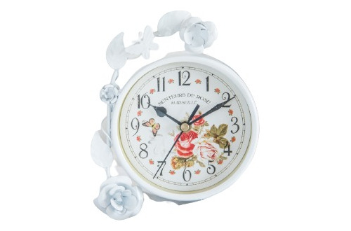 Reloj De Apoyo Metal Bco Relieve Izquierda Diam 12cm 16x17cm