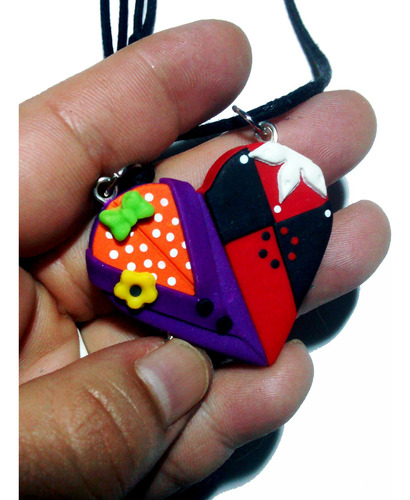 Collar Doble Corazón Joker Harley Amor Amistad Pareja Guason