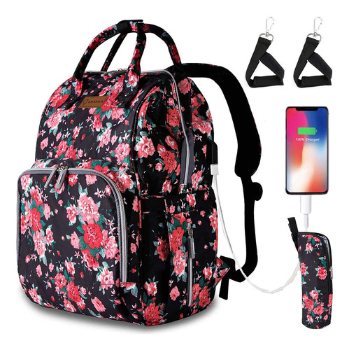 Qwreoia Mochila Floral Para Panales Con Puerto De Carga Usb,