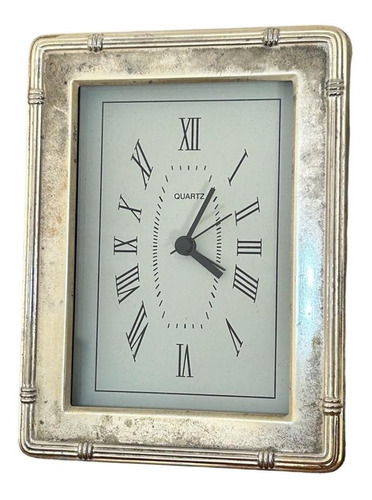 Reloj De Mesa A Cuarzo Antiguo Bañado En Plata Vintage