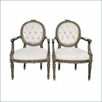 Comprar Par De Sillones Antiguos Franceses Capitoné (6337)