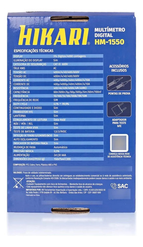 Multiteste True Rms Capacitancia Linha Viva Hm-1550 - Hikary