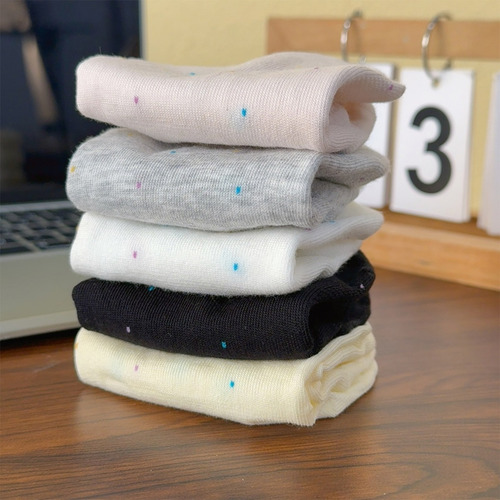 5 Pares De Calcetines De Algodón Para Mujer Con Lunares De C