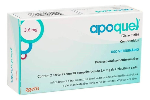 Apoquel Zoetis 3,6mg Anti Coceira Cães Com 20 Comprimidos