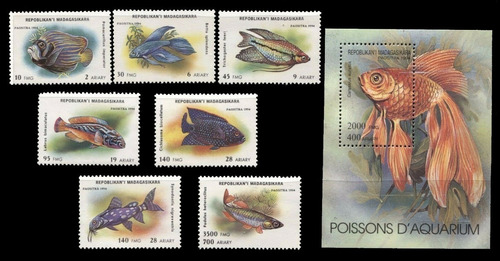 Fauna - Peces De Acuario - Madagascar - Serie + Block Mint