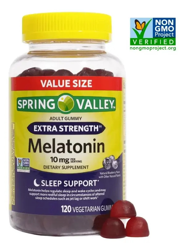 Melatonina Spring Valley: Gomitas de 10 mg para Adultos, Sabor Mora Azul (120 Unidades)