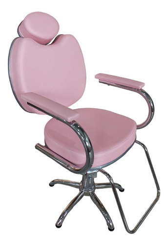 Cadeira Para Salão Cabeleireiro Fixa Hidráulica Rosa Bebê