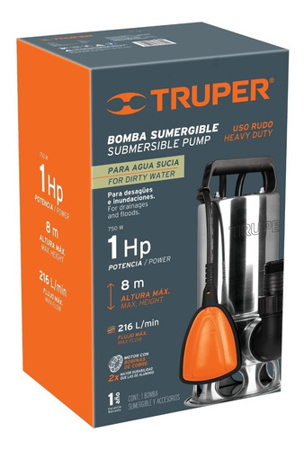 Bomba Sumergible Para Agua Sucia 1 Hp, Acero Inox - Truper