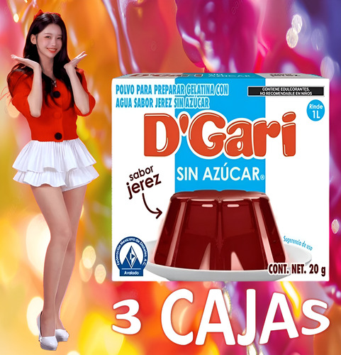 Dgari® 3 Gelatinas De Agua Sin Azúcar Sabor Jerez Wow