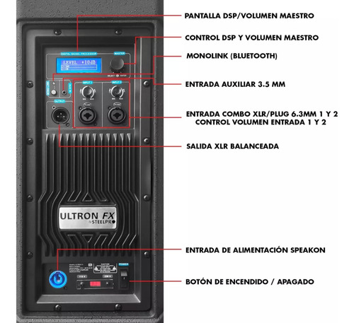 Bafle Profesional Steelpro Bi-amplificado 15 Bluetooth/dsp