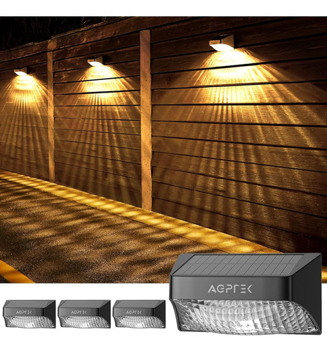 Agptek Solar Fence Lights, 4 Pack Warm White & Rgb Lock 10 M