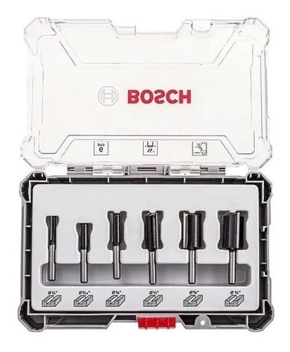 Conjunto de 6 cortadores Bosch para fresadora Router, conjunto de 1/4 de haste