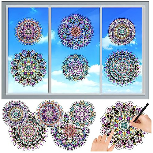 Kit De Arte De Diamantes Mandala Diy Ventanas, 6 Pegati...