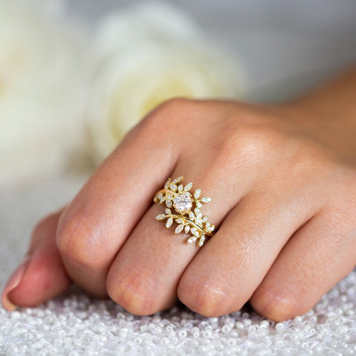 Anillo De Apertura De Hojas De Zircon De Estilo Magnífico
