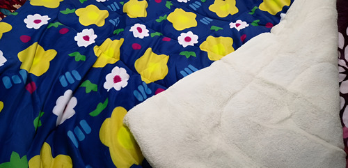 Plumon De Invierno 1.5 Plaza Plush Con Chiporro Azul Flor Fy