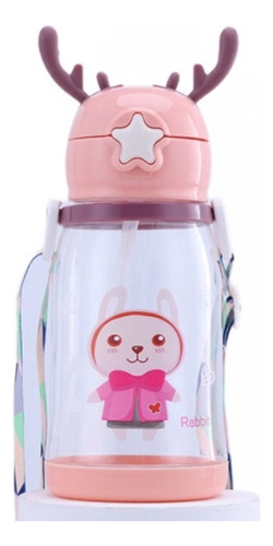 Bonita botella de agua rosa para bebés con pajita