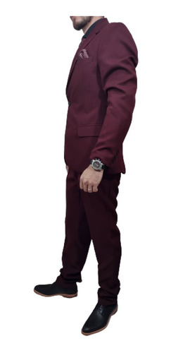 Imagen 7 de 9 de Ambo Traje Bordo Entallado Moda Con Chaleco