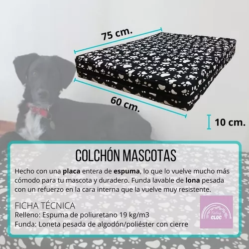 Colchón Perro Mediano Mascotas Funda Loneta Pesada 75x60x10