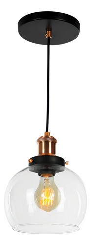 Lustre Pendente Château Bola Media Vidro Preto C/ Cobre 17cm