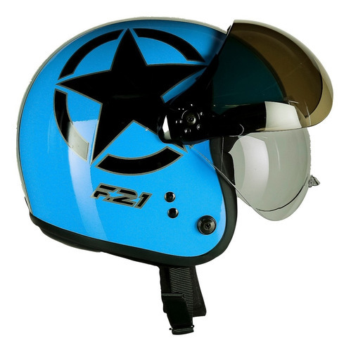 Capacete Moto Peels F-21 Us Army Aberto Cor Azul-turquesa com Preto Tamanho do capacete 61