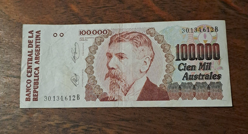 Bottero N 2895 Billete 100000 Australes, Ojos Abiertos. (Usado)