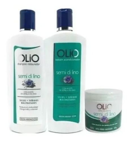 Kit Olio Shampoo+ Acondicionador+ Baño De Crema Semi Di Lino