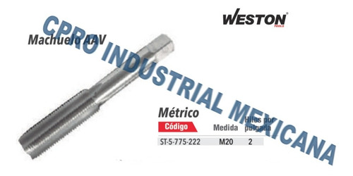 Machuelo M20.0 X 2.0 Hss, St-5-775-222, 1 Pieza