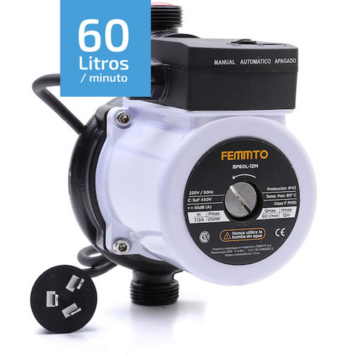 Bomba Presurizadora Agua Presion Femmto Bp60l-12m 12 Metros 4 Baños Elevadora Negro