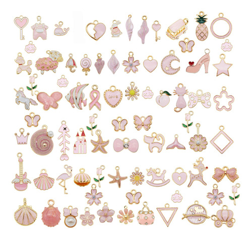 Julie Wang 30pcs Mixed Enamel Pink Charms Pendants For Jewe.