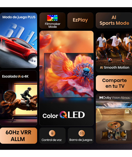 Hisense Pantalla Qled 4k De 65 65qd6qv Vidaa U Compatible Con Alexa ,dolby Vision Atmos, Escalado Ia A 4k, Hdmi, Lan, Wifi. Control De Voz. Bluetooth. (2025) Free Hdmi Cable 4k