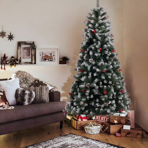 Árbol Navidad Artificial Nevado 2.1m Pino Nevado 1000 Ramas