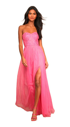 Vestido Largo Strapless Bordado Rosa De Midnight Dream 