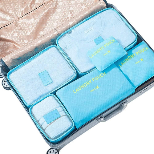 Set De 6 Organizadores Para Valija Travel Pouch Celeste