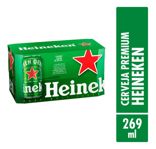 Cerveja Heineken Pilsen 269ml Caixa C/8 Puro Malte Premium 