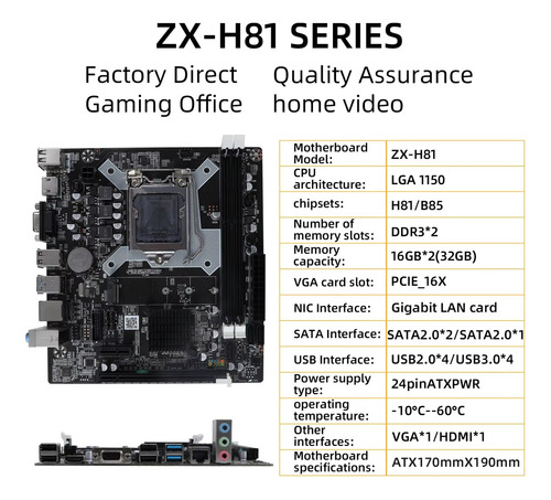 Motherboard Tarjeta Madre Socket 1150 H81 -zx Ddr3 Nvme Hdmi Gris (Usado)